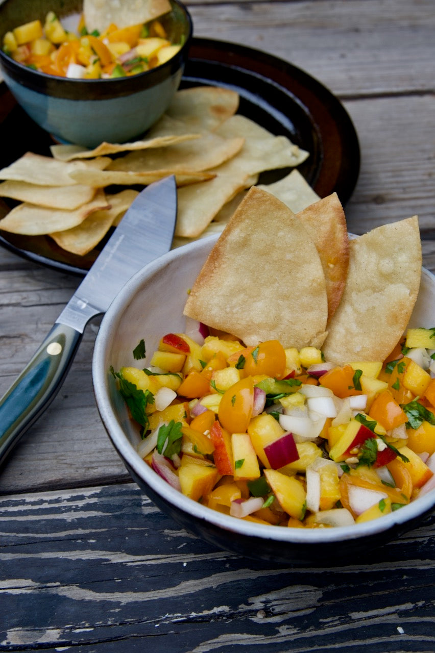Peach Jalapeño Salsa with Homemade Tortilla Chips