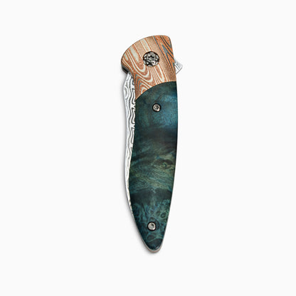 Glory Folder Semi-Custom #292 Hardwood Burl - Mokume Gane Damascus - Aegir Damasteel