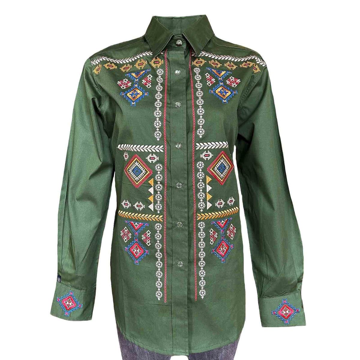 Rockmount - Women’s Green Diamond Pattern Embroidered Western Shirt