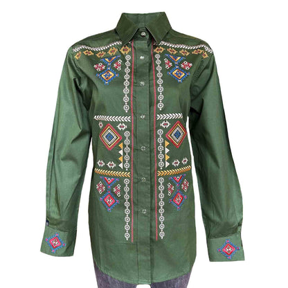 Rockmount - Women’s Green Diamond Pattern Embroidered Western Shirt
