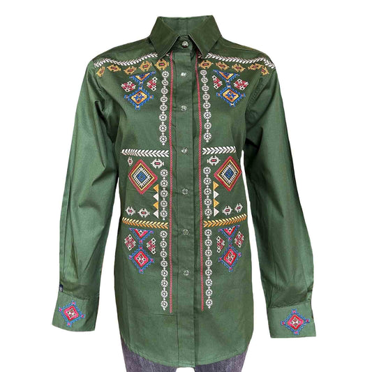 Rockmount - Women’s Green Diamond Pattern Embroidered Western Shirt
