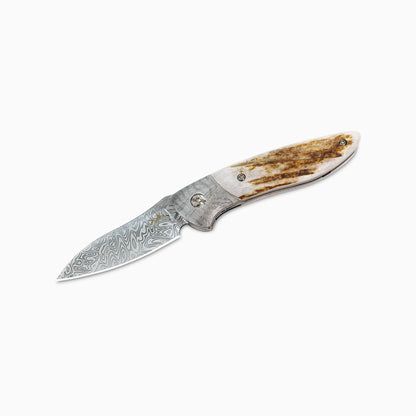 Glory Folder Semi-Custom #311 Elk Antler - Reptilian Damascus - Bifrost Damasteel