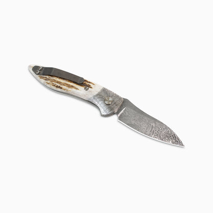 Glory Folder Semi-Custom #311 Elk Antler - Reptilian Damascus - Bifrost Damasteel