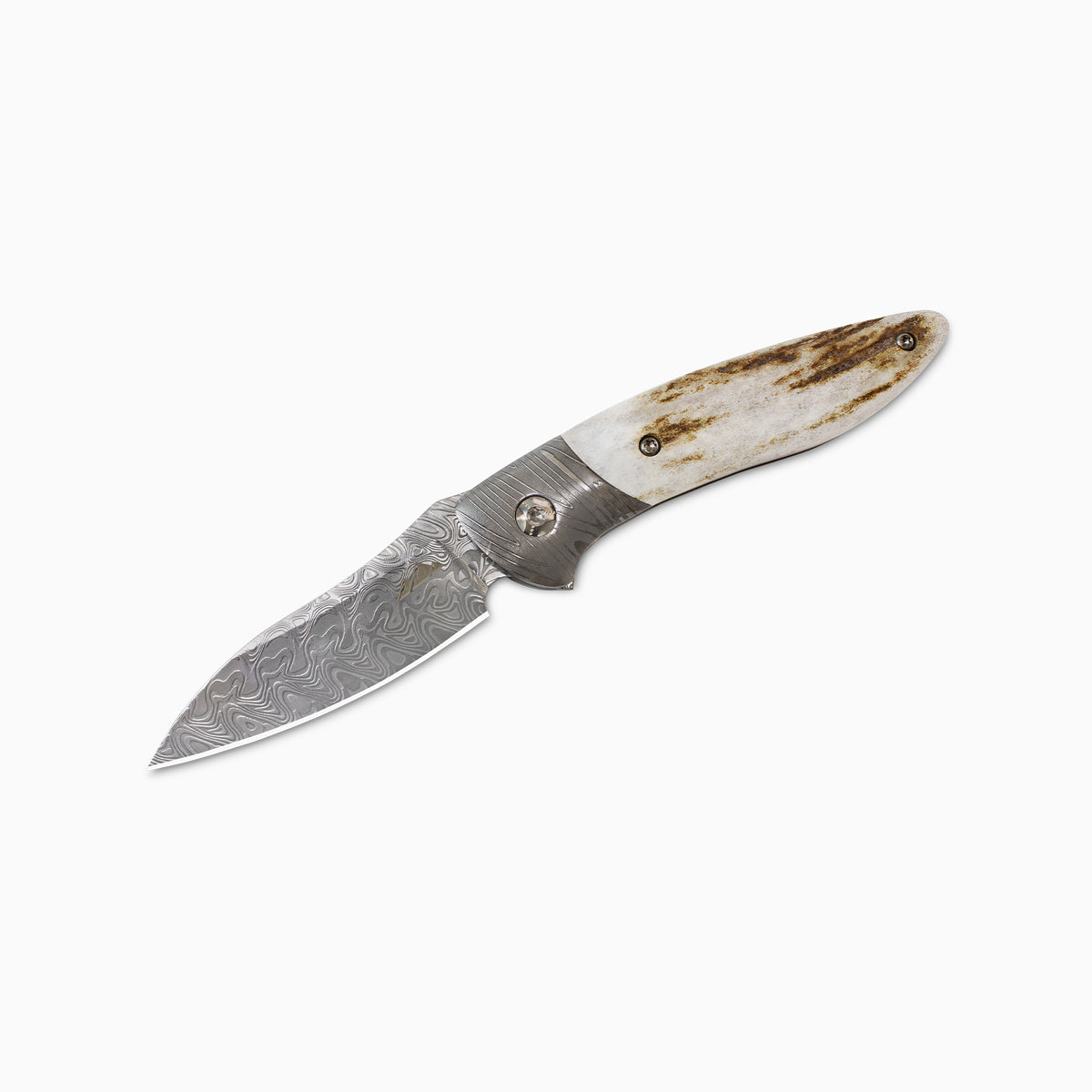 Glory Folder Semi-Custom #312 Elk Antler - Herringbone Damascus - Bifrost Damasteel