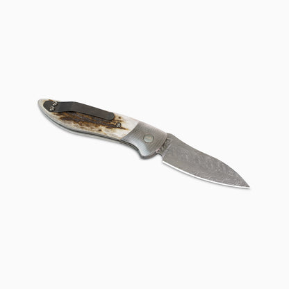 Glory Folder Semi-Custom #312 Elk Antler - Herringbone Damascus - Bifrost Damasteel
