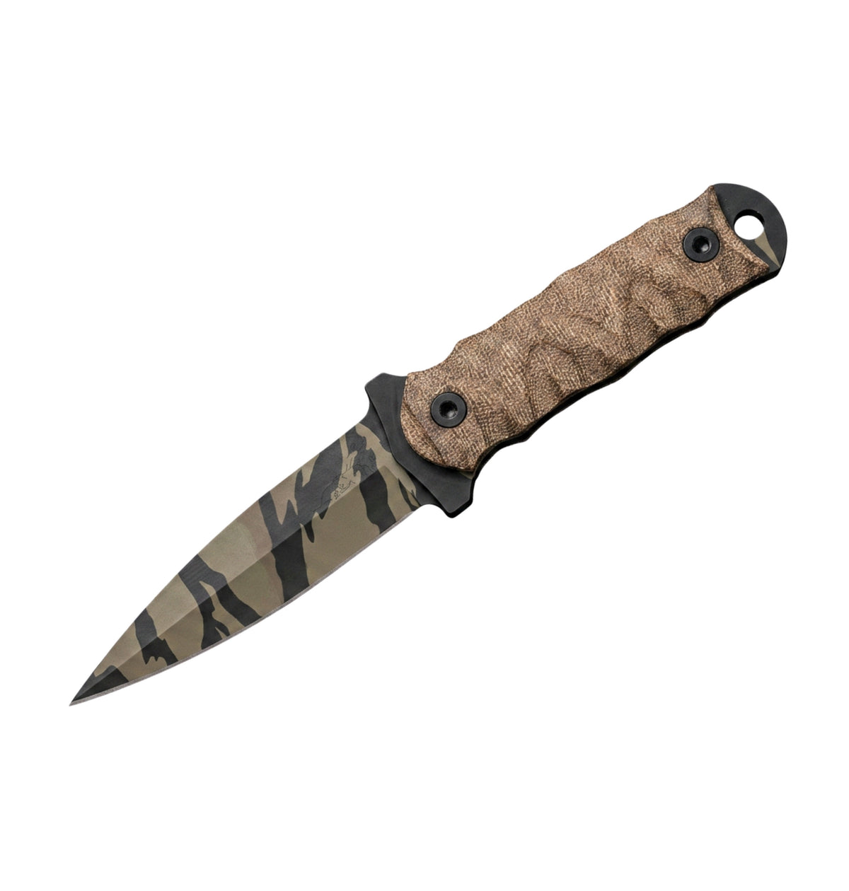Half Face Blades Combat Dagger | OD Green Canvas Micarta Handle + Tiger Stripe Cerakote S45VN Blade