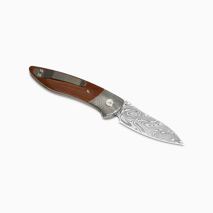 Glory Folder Semi-Custom #247 Vintage Linen Micarta - Spirograph Damascus - Thor Damasteel