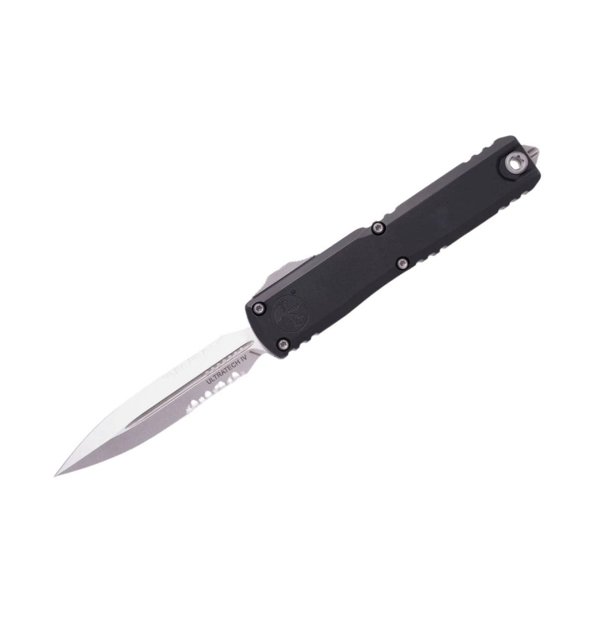 Microtech Ultratech Gen IV 11224-11 | Black Handle + D/E Stonewash Part Serrated Blade