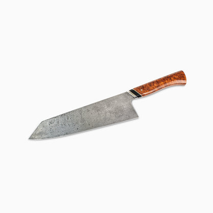 Rhymer Knives | Custom 8" Damascus K-Tip Gyuto w/ Amboyna Burl Handle