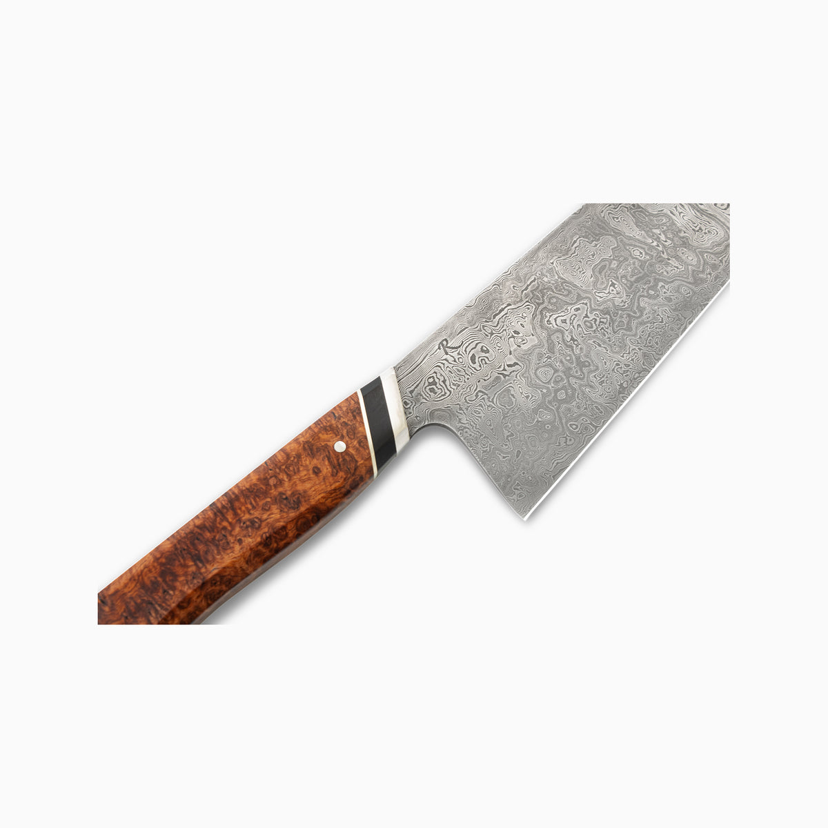 Rhymer Knives | Custom 8" Damascus K-Tip Gyuto w/ Amboyna Burl Handle